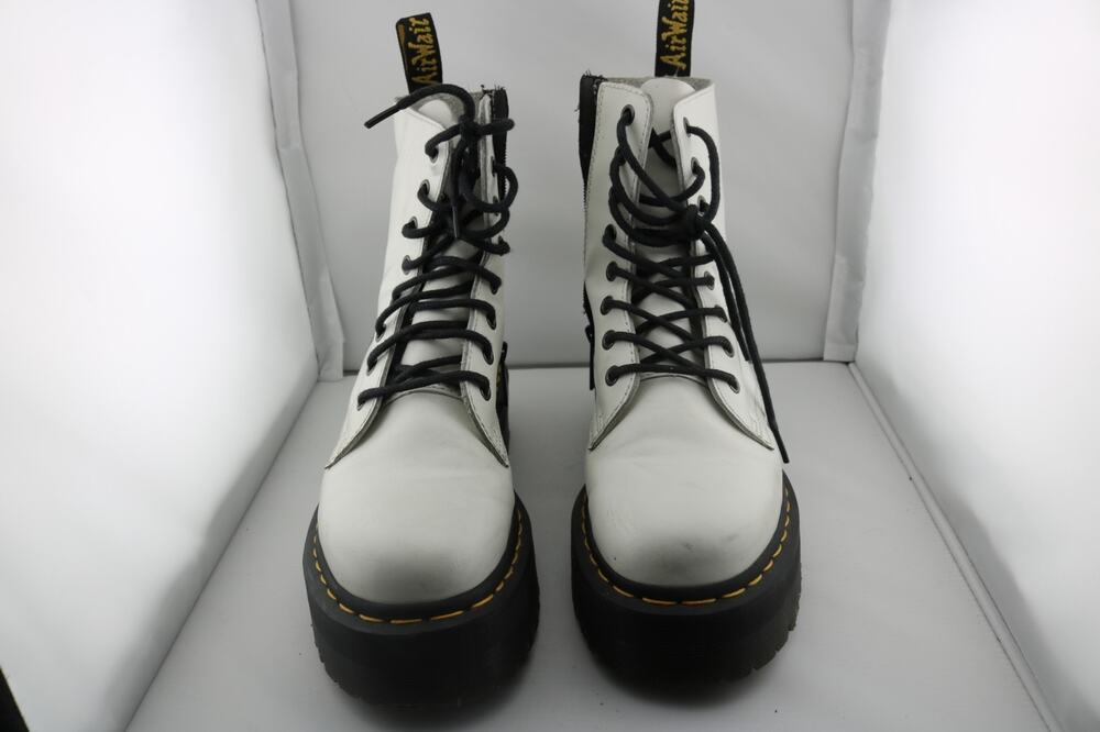 Dr Martens Jadon White Leather Platform Boots Side Zip Punk Goth Women 7 Men 6